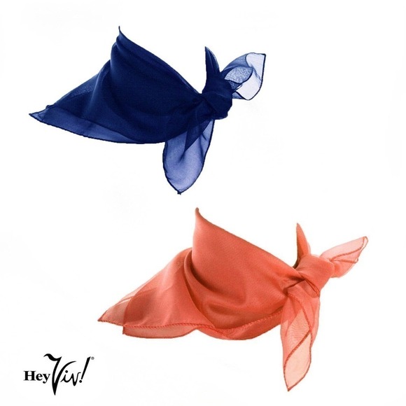 50s Style Sheer Chiffon Square Scarves Set w 1 Blue and 1 Coral Scarf - Hey Viv - Picture 1 of 7